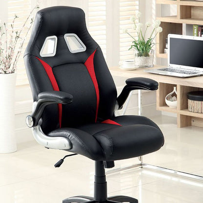 Leatherette Gaming Chair with Padded Armrests and Adjustable Height, Black - View 3