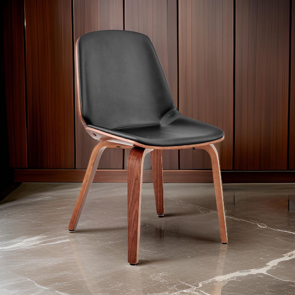 Leatherette Dining Chair with Slightly Curved Seat, Black - View 7
