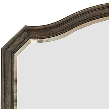 43.5 Inches Scalloped Mirror with Molded Details, Brown - View 5