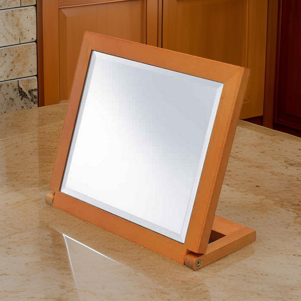 Wooden Rectangular Tilted Bevelled Mirror, Brown and Silver - View 7