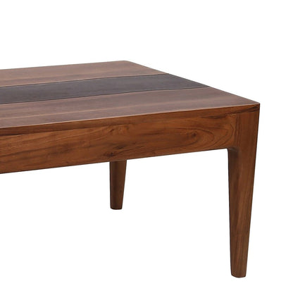 52 Inch Modern Coffee Table, Acacia Wood with Classic Block Legs, Brown - View 3