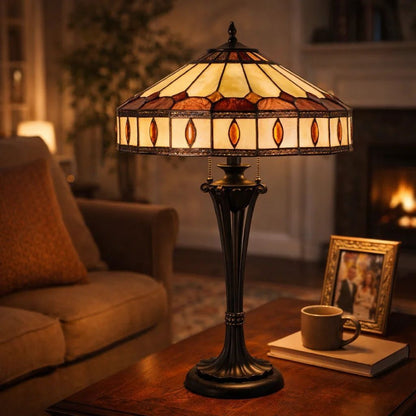 Xia 26 Inch Tiffany Style Vintage Table Lamp, Glass Shade, Antique Bronze - View 7