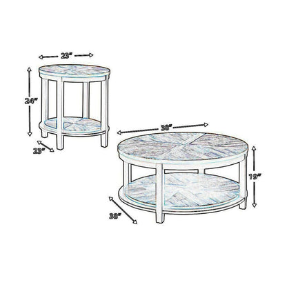 Round Metal Frame Table Set with Wooden Top and Open Bottom Shelf, Brown - View 6