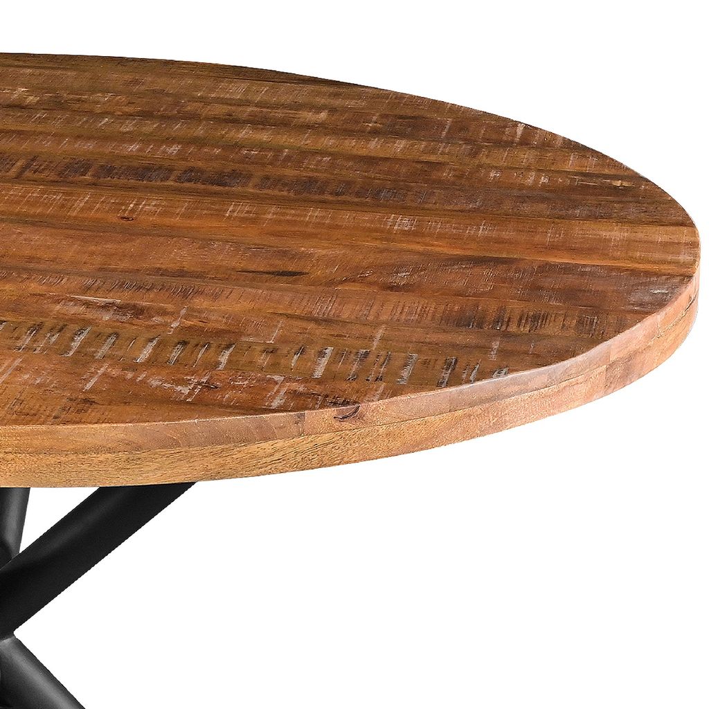 48 Inch Handcrafted Dining Table, Solid Mango Wood Round Top with Iron Crisscrossed Legs, Natural Br - View 5