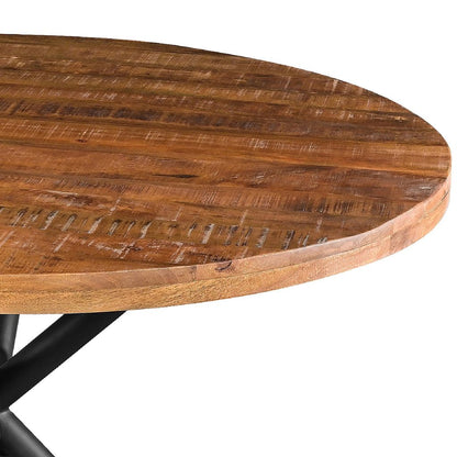 48 Inch Handcrafted Dining Table, Solid Mango Wood Round Top with Iron Crisscrossed Legs, Natural Br - View 5