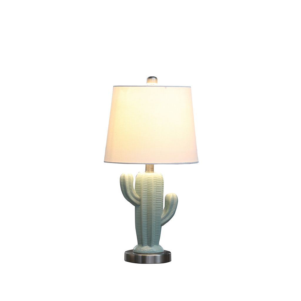22 Inch Accent Table Lamp, Cactus Designed Body, Metal Base, Blue, White - View 2