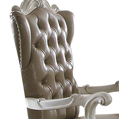 Faux Leather Upholstered Wooden Arm Chairs, Set of Two, White and Gray - View 4