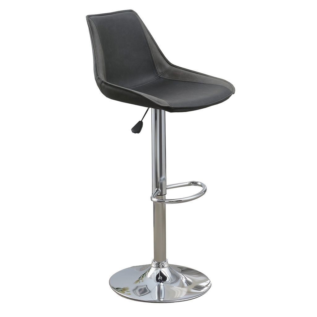 Carl 25-29 Inch Vegan Faux Leather Bar Stool, Adjustable Height, Set of 2, Gray Seat