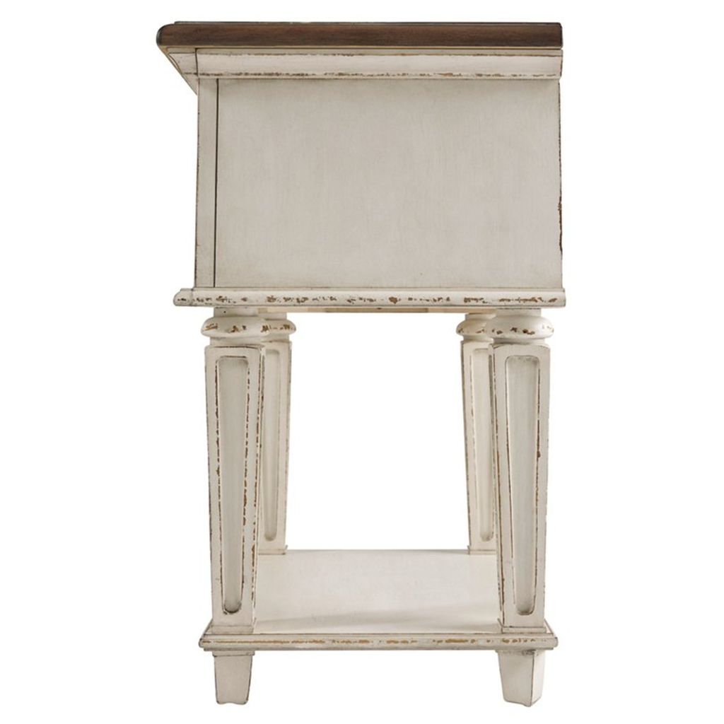 1 Drawer Wooden Frame Nightstand with Tapered Legs, Brown and Antique White - View 3