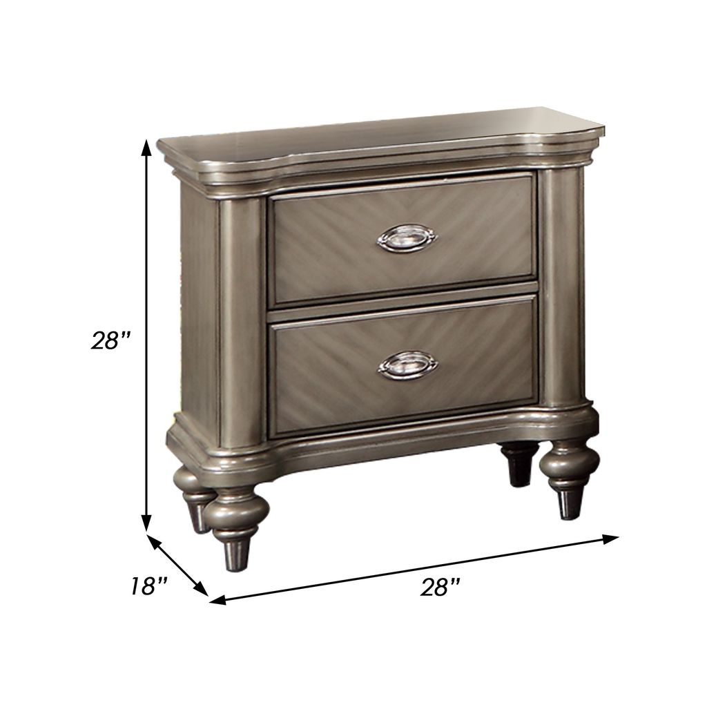Ada 28 Inch Classic Rustic 2 Drawer Nightstand, Chevron Design, Brown - View 5