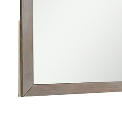 Wall Mirror with Wooden Frame and Grain Details, Natural Brown - View 4