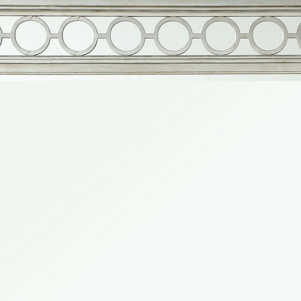 Wooden Raised Geometric Pattern Frame Mirror with Beveled Edges, Silver - View 4