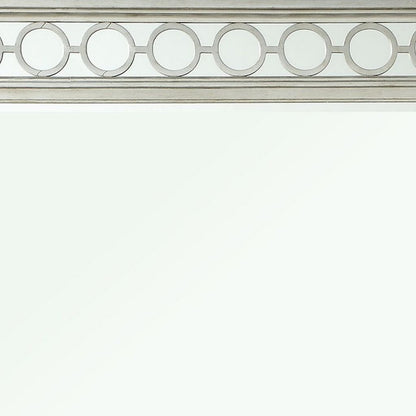 Wooden Raised Geometric Pattern Frame Mirror with Beveled Edges, Silver - View 4