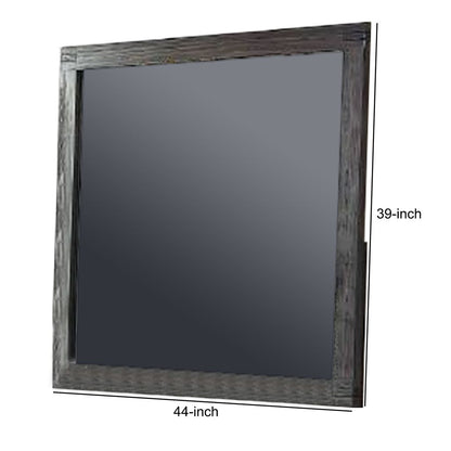 Wall Mirror with Rectangular Frame and Natural Wood Grain Details, Dark Brown - View 5
