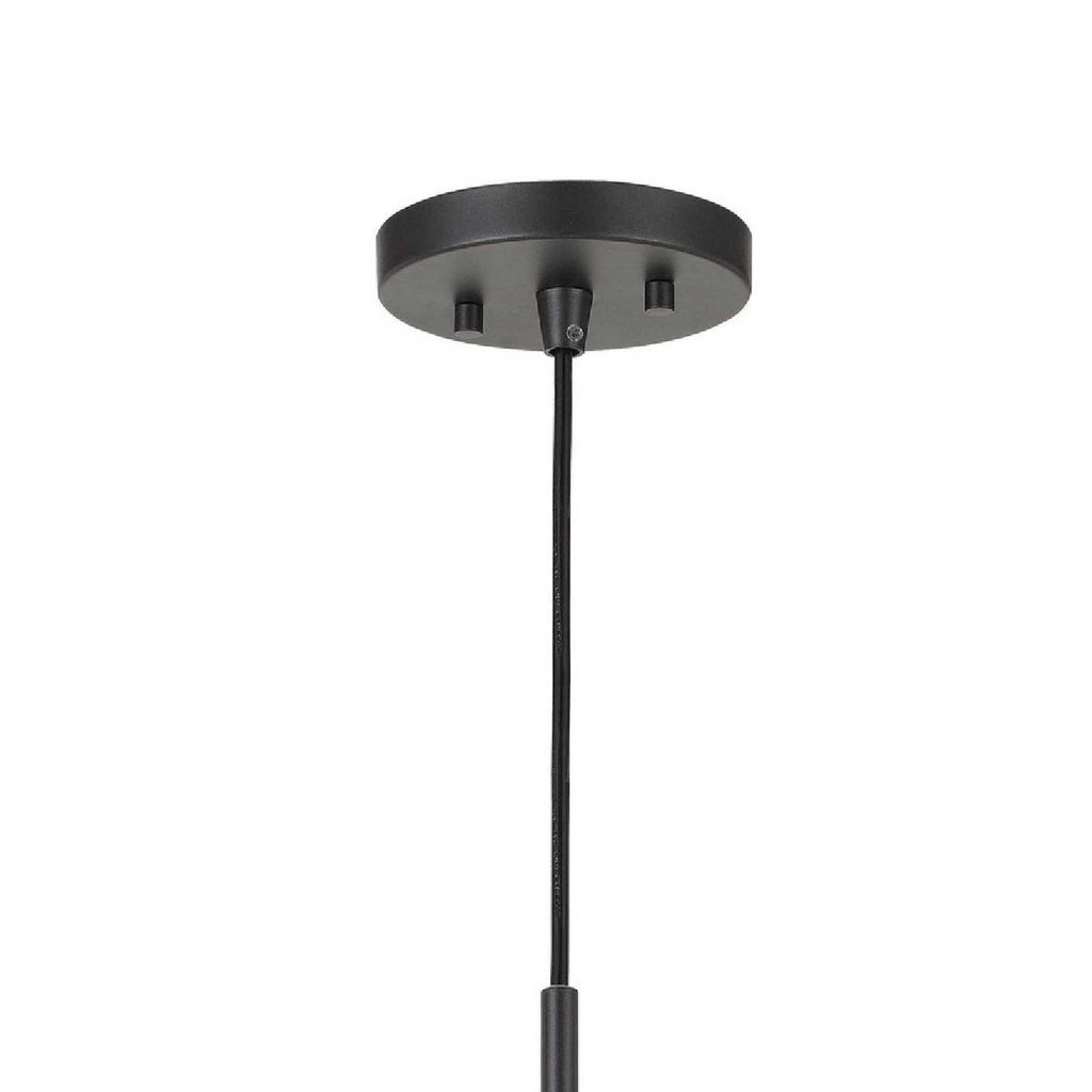 Cylindrical Grid Design Metal Chandelier with Wooden Accent, Black - View 4