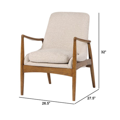 28 Inch Fabric Upholstered Accent Armchair, Birch Wood, Off White, Brown - View 5