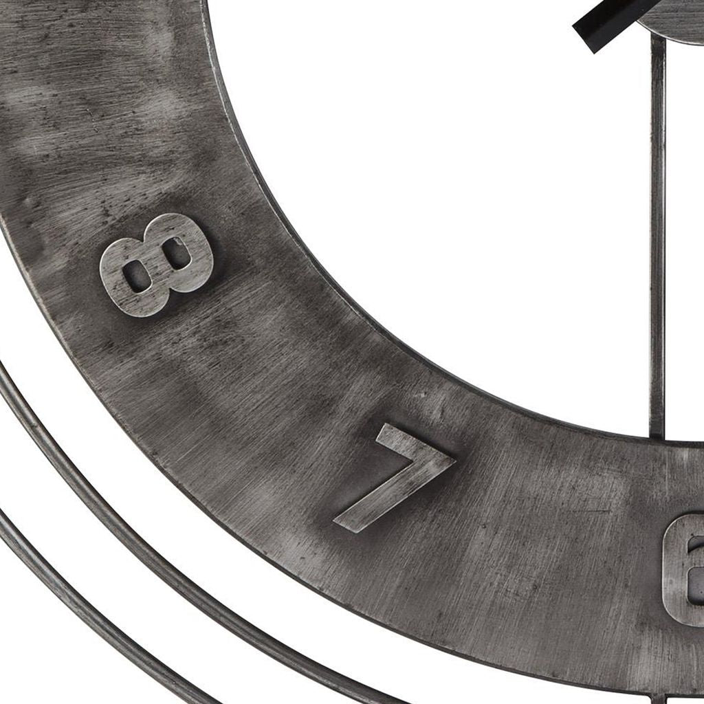 Industrial Round Metal Wall Clock with Roman Numerals, Gray - View 3