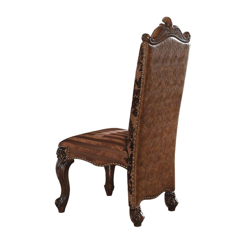 27 Inch Wide Side Chair, Faux Leather, Set of 2, Brown - View 3