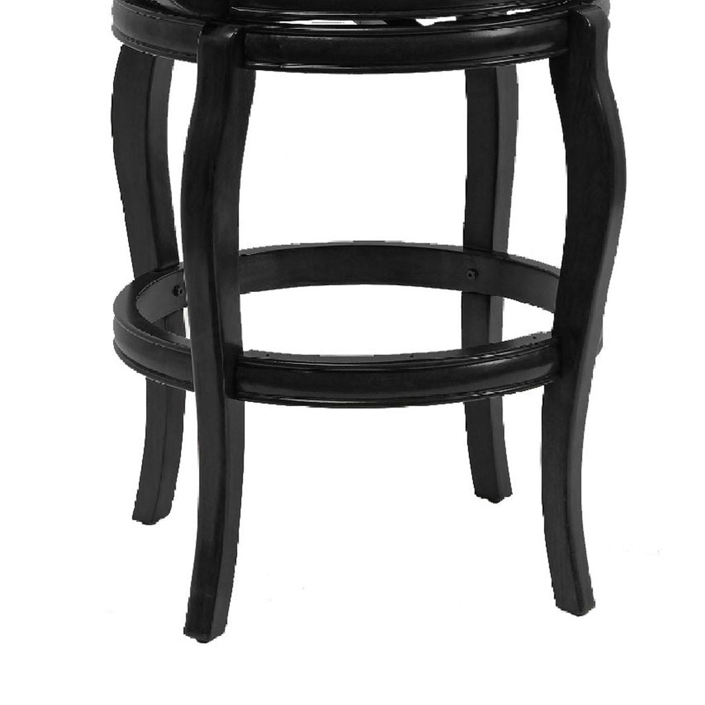 Hugo 29 Inch 360-Degree Swivel Barstool, Wood, Open Rolled Arms, Black - View 5