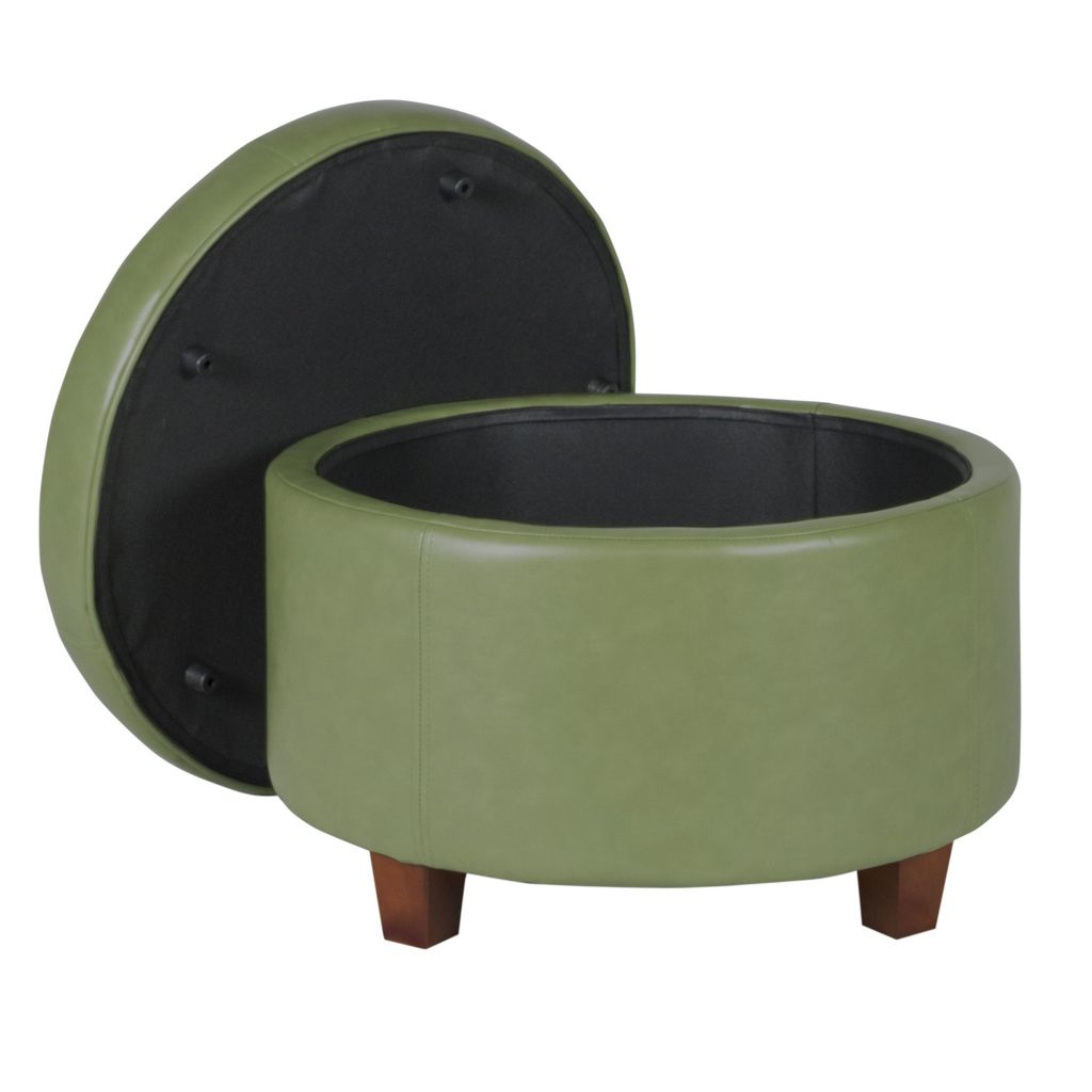 Leatherette Upholstered Wooden Ottoman with Single Button Tufted Lift Top Storage, Green, Large - View 3