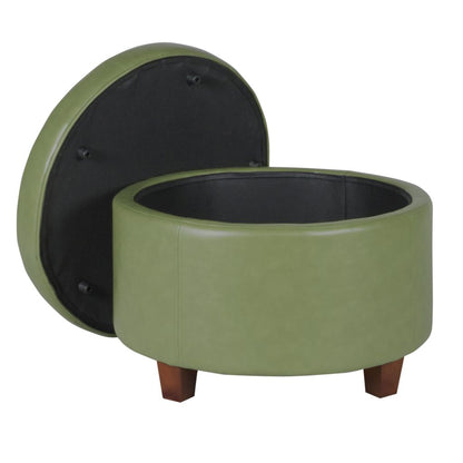 Leatherette Upholstered Wooden Ottoman with Single Button Tufted Lift Top Storage, Green, Large - View 3