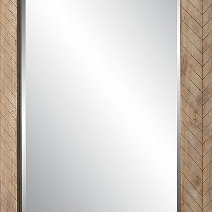 39 Inch Wood Frame Wall Mirror, Chevron Design, Brown - View 4