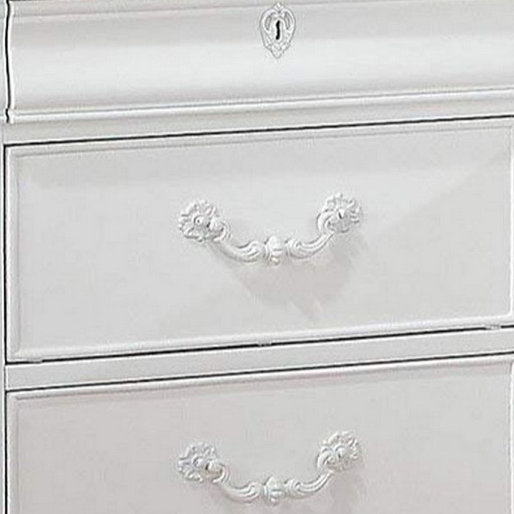 Three Drawer Nightstand With One Hidden Top Drawer And Scalloped Feet, White - View 3