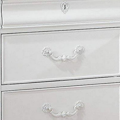 Three Drawer Nightstand With One Hidden Top Drawer And Scalloped Feet, White - View 3