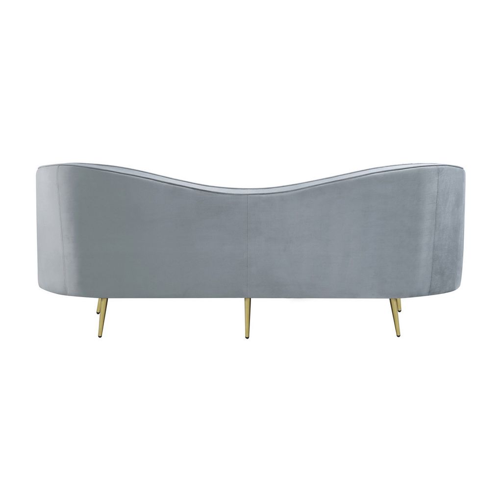 Enzo 84 Inch Modern Sofa, Curved Kidney Shape, Channel Tufted, Gray, Gold - View 4