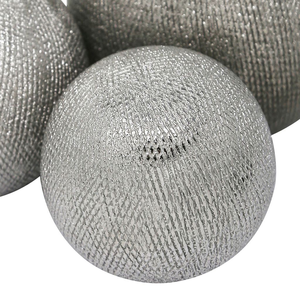 Decorative Ceramic Orbs with Textured Design, Silver, Set of Three - View 5