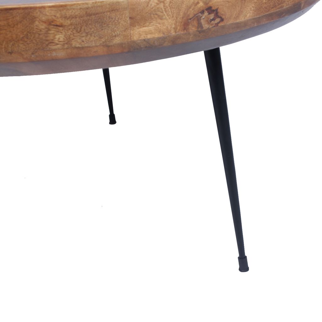 Gia Round Mango Wood Coffee Table With Splayed Metal Legs, Brown and Black - View 4
