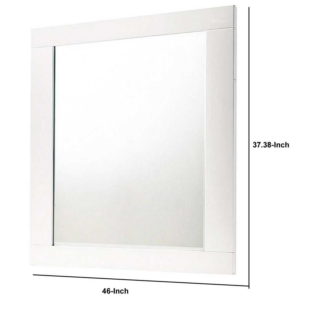 Contemporary Square Wooden Mirror with Mounting Hardware, White - View 6