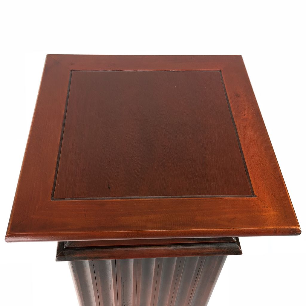 Transitional Style Square Top Pedestal Stand, Brown - View 3