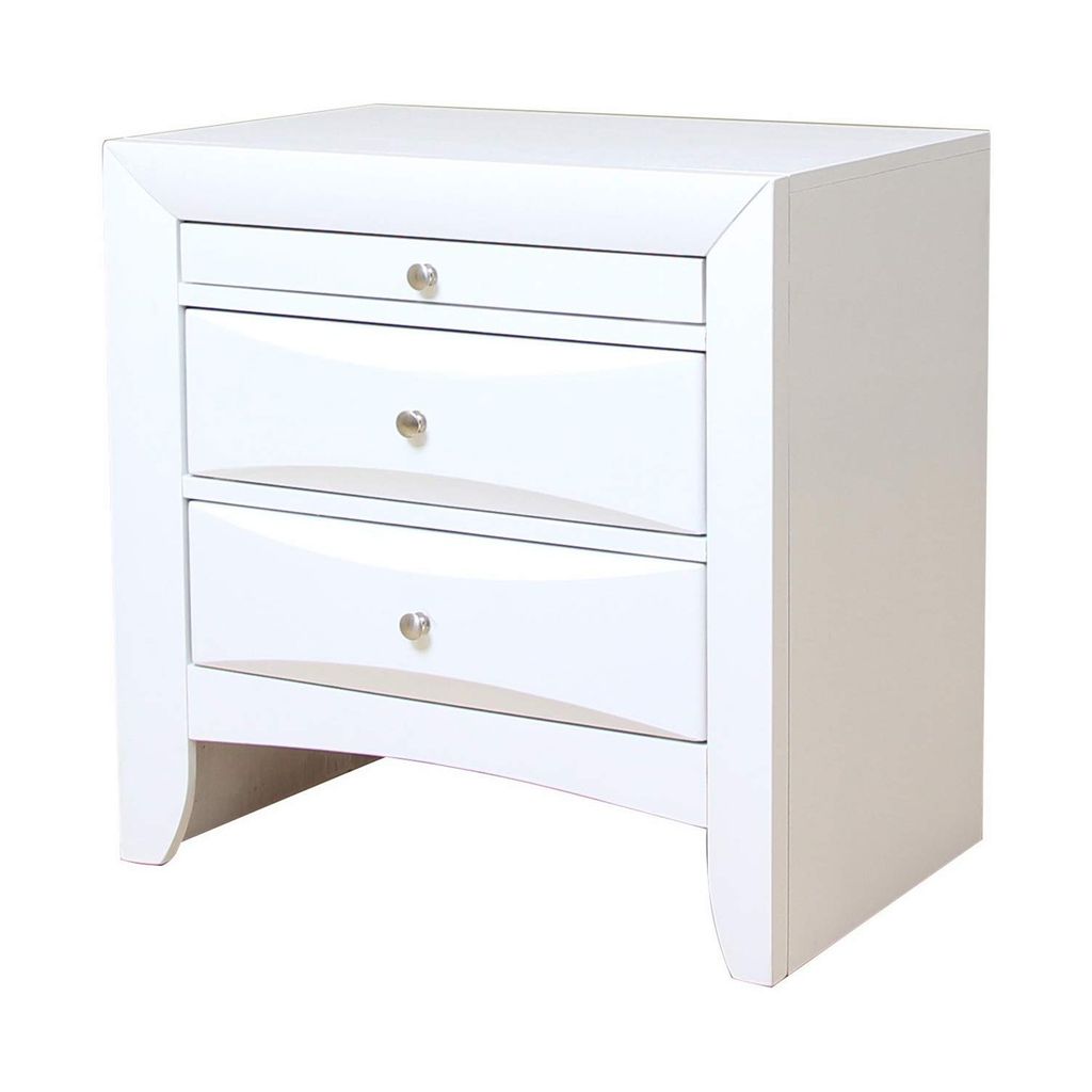 Contemporary 3 Drawer Wood  Nightstand By Ireland, White