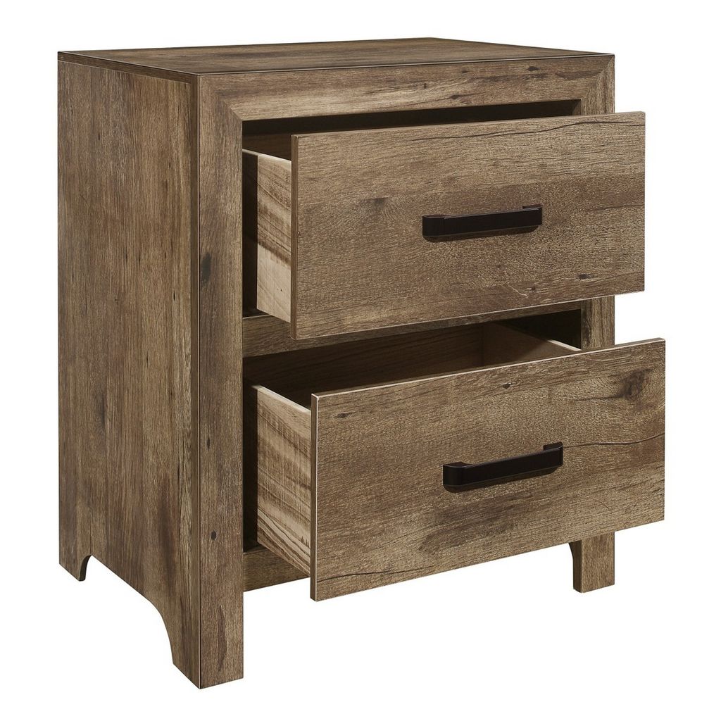 Zane 28 inch Transitional Nightstand, 2 Drawers, Weathered Pine Veneer - View 3