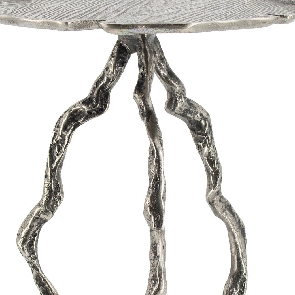 24 Inch Accent Table, Aluminum Metal Branch Tripod Legs, Antique Silver - View 2