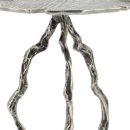 24 Inch Accent Table, Aluminum Metal Branch Tripod Legs, Antique Silver - View 2