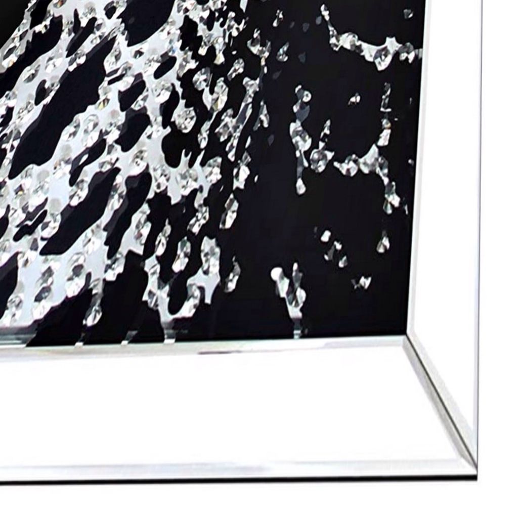 Square Shape Mirror framed Leopard Wall Decor With Crystal Inlays, Black & Silver - View 3