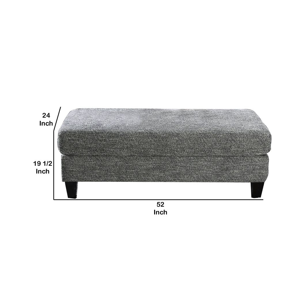 Fabric Upholstered Wooden Ottoman with Tapered Legs, Gray - View 6