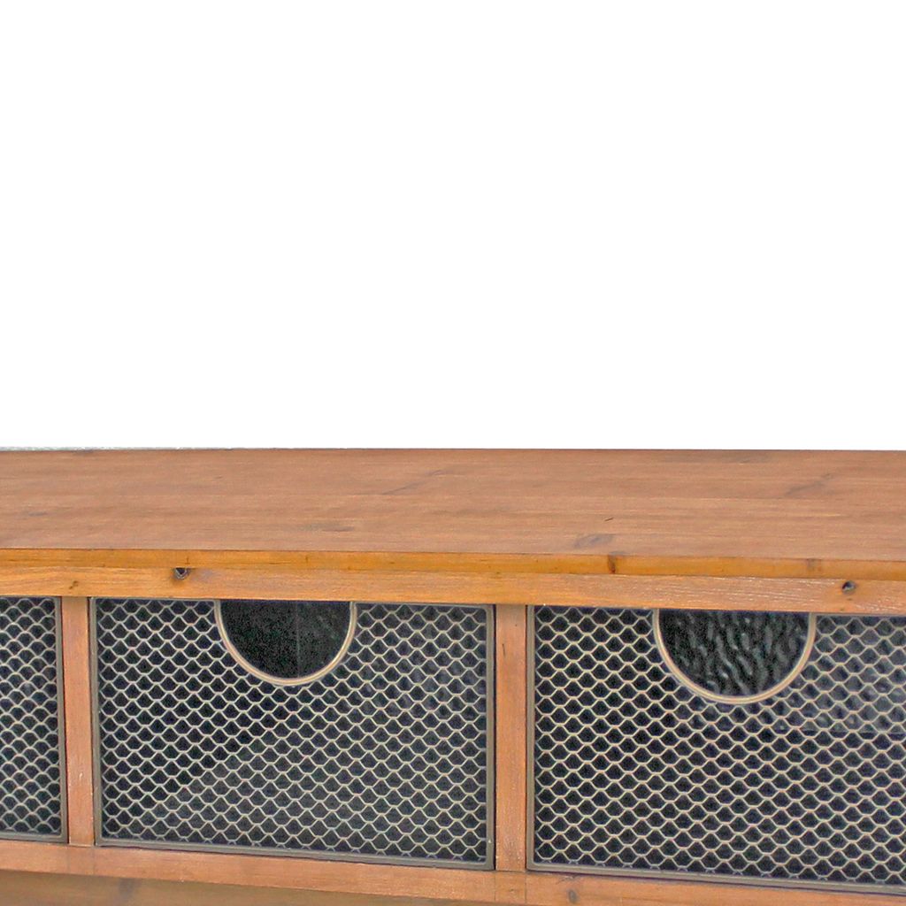 Wooden Wall Shelf with 4 Hooks and 3 Wire Baskets, Brown - View 3