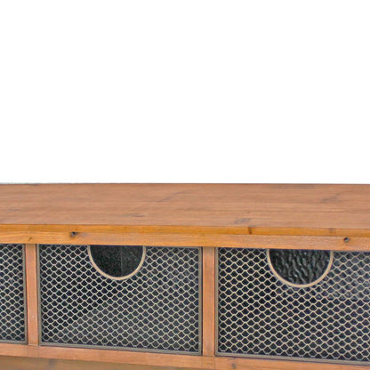Wooden Wall Shelf with 4 Hooks and 3 Wire Baskets, Brown - View 3