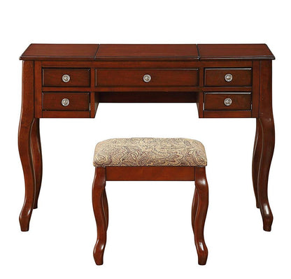 Cherub Vanity Set Featuring Stool and Flip-Up Mirror Cherry Brown