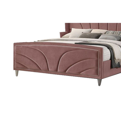 Kerith Modern Wood Queen Size Bed, Wingback Frame, Pink Velvet, Chrome Legs - View 5