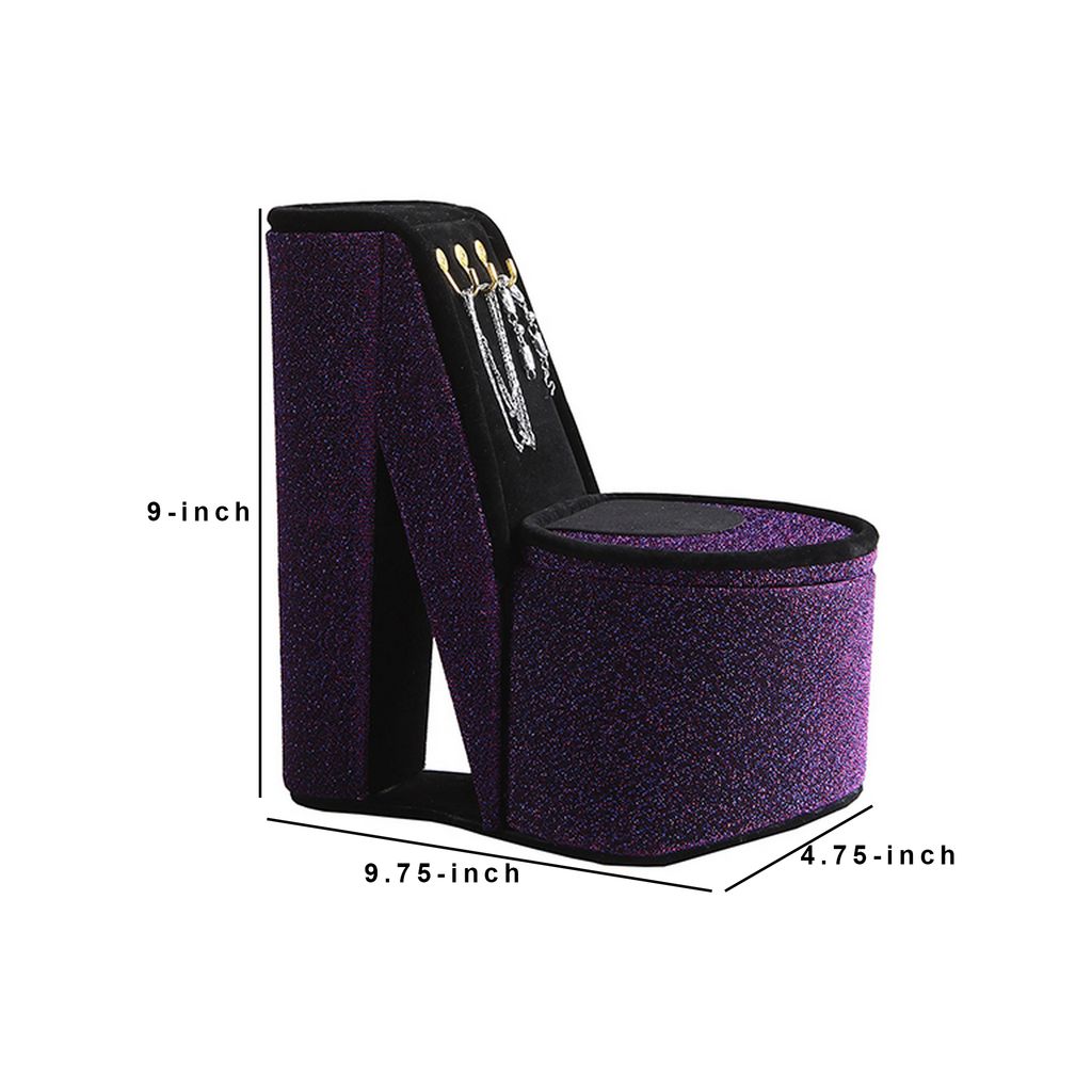 High Heel Shoe Jewelry Box with 3 Hooks and Storage, Purple - View 5