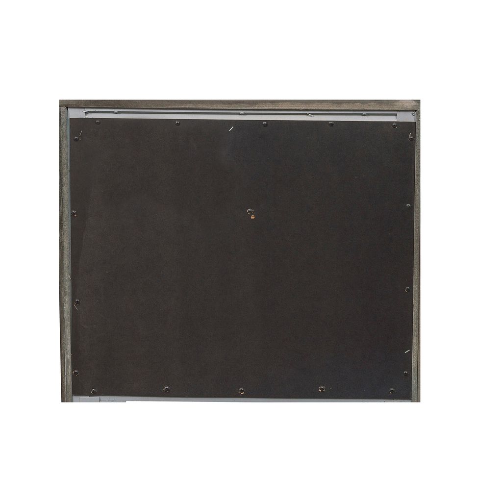 Wooden Square Mirror with Molded Details and Dual Texture, Gray - View 3
