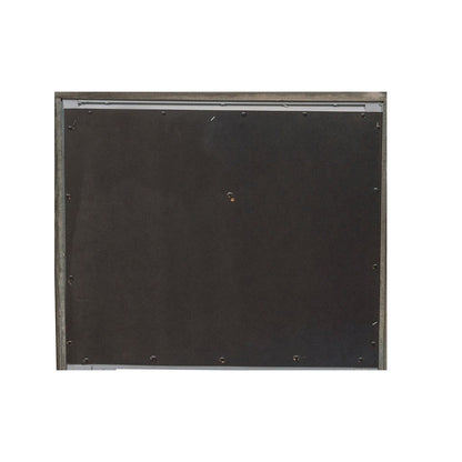 Wooden Square Mirror with Molded Details and Dual Texture, Gray - View 3