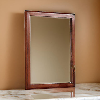 36 Inches Rectangular Wood Encased Mirror, Brown - View 7