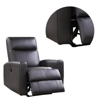 Leatherette Power Recliner with Tufted Back, Brown - View 2