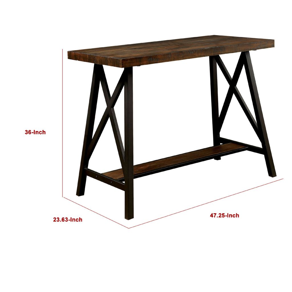 Wooden Counter Height Table With Angled Metal Legs, Black And Brown - View 6