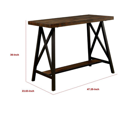 Wooden Counter Height Table With Angled Metal Legs, Black And Brown - View 6